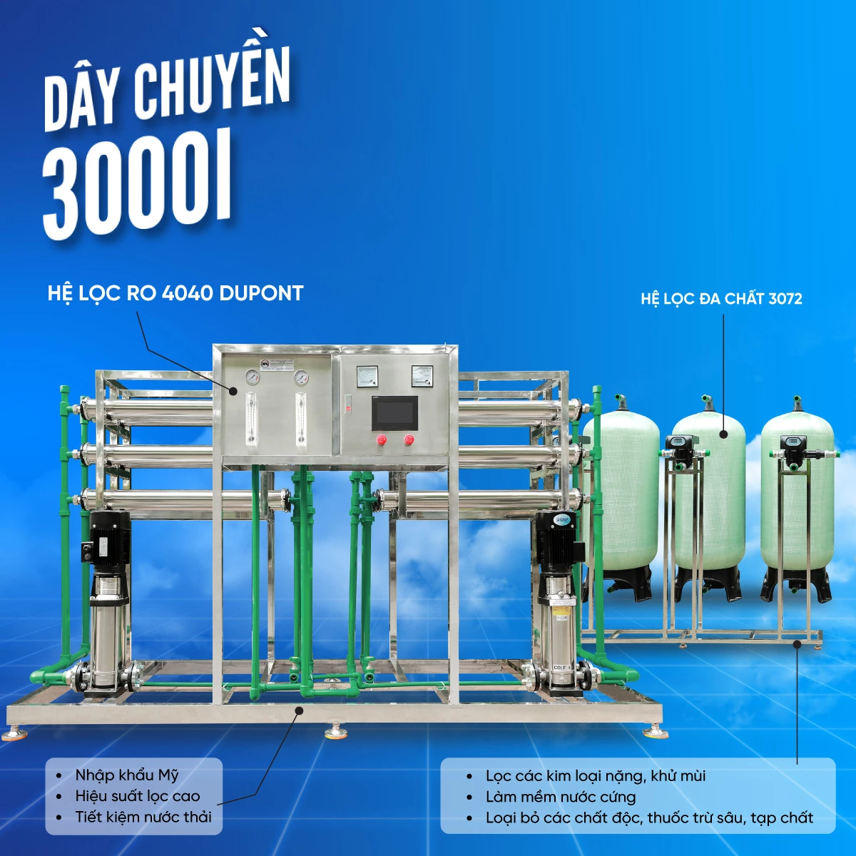 dây chuyền lọc nước tinh khiết Ohido 3000 l/h