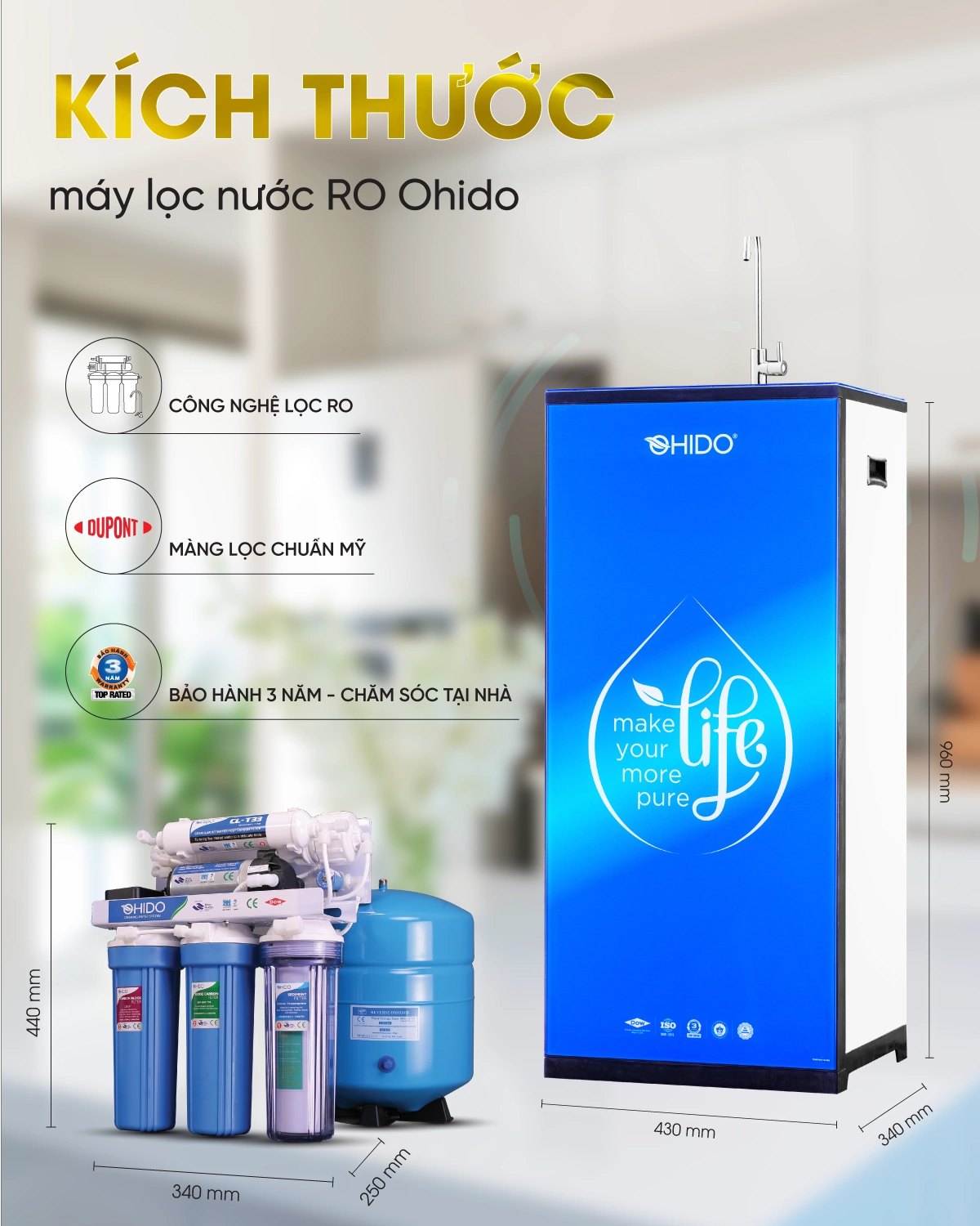 kích thước máy lọc nước ro gia đình